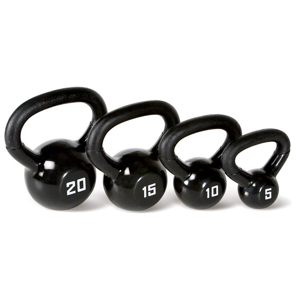 The 50 lbs. Kettle Bell Set by Marcy will complete your home gym because it includes a 20 lbs., 15 lbs., 10 lbs., and 5 lbs. sized Kettlebells