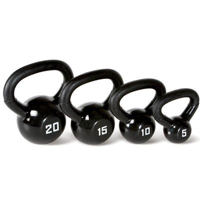 The 50 lbs. Kettle Bell Set by Marcy will complete your home gym because it includes a 20 lbs., 15 lbs., 10 lbs., and 5 lbs. sized Kettlebells