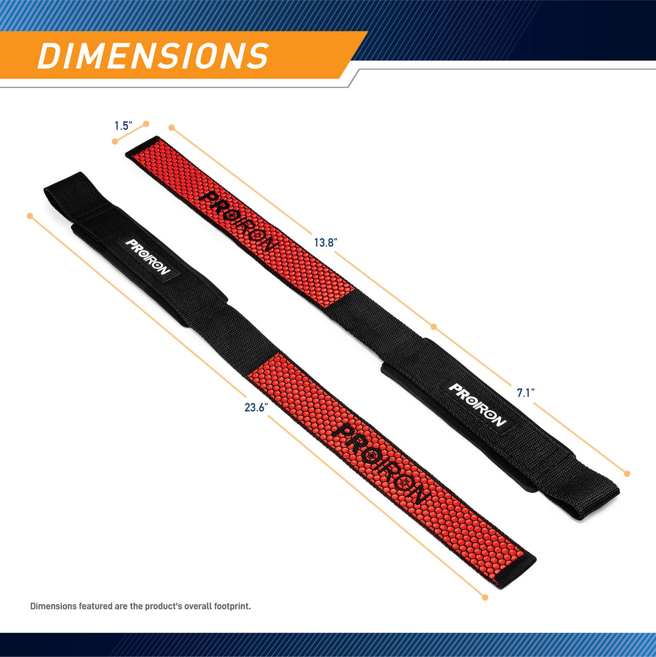 Weight Lifting Straps to Improve Grip (Pair)  ProIron PRO-ZLD01-1 - Infographic - Dimensions