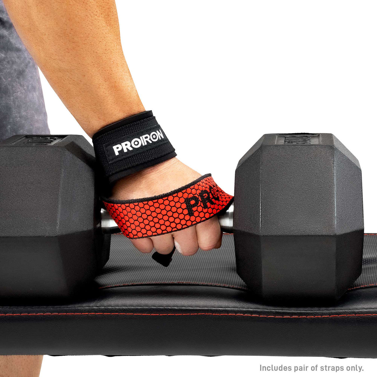 Weight Lifting Straps to Improve Grip (Pair)  ProIron PRO-ZLD01-1 - Model Picking up Dumbbell