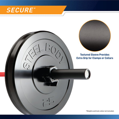 35lb Olympic Barbell SteelBody - STB-1000RB - Red and Black Womens Bar Diameter - Textured Sleeves for better grip
