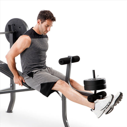 competitor pro 100lb standard bench CB-5573 with model using leg extension